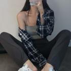 Cropped Plaid Shirt Jacket / Cropped Camisole Top / Straight Leg Pants
