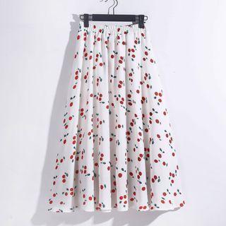 Cherry Print Midi A-line Skirt Red Cherry - White - 58-96cm