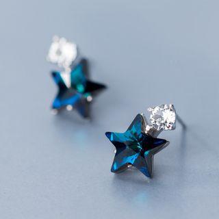 925 Sterling Silver Rhinestone Star Dangle Earring Black - One Size