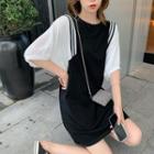 Elbow-sleeve Two Tone Shift Dress