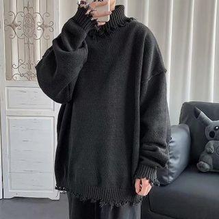 Turtleneck Frayed Sweater