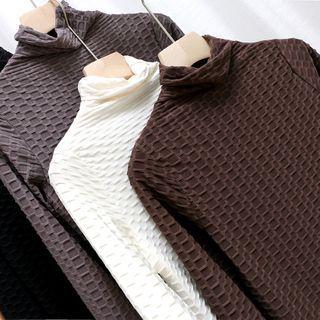 Mock-neck Plain Plaid Top