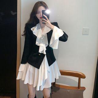 Mock Two-piece Ruffle Trim Mini A-line Dress