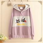 Panda Print Color-block Hooded Sweater
