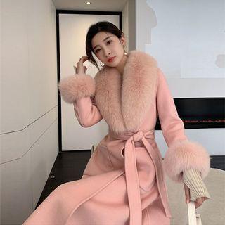 Fluffy Trim Long Coat