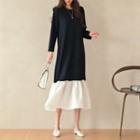 Shirred Contrast-hem Long Dress