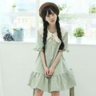 Wide-collar Frilled Dress Green - One Size