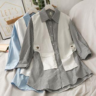 Set: Loose-fit Long Shirt + Asymmetric Vest