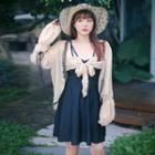 Set: Spaghetti-strap Ribbon Swim Dress + Cover-up