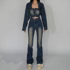 Denim Crop Camisole Top / Bootcut Jeans / Crop Denim Jacket