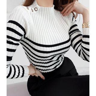 Mockneck Stripe Rib-knit Top