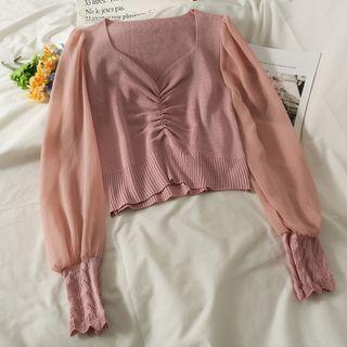 Slim-fit Ruched Crop Knit Top
