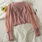 Slim-fit Ruched Crop Knit Top