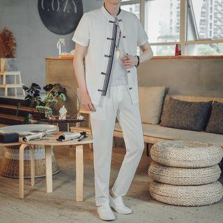 Set: Short-sleeve Frog-button Shirt + Pants