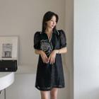 Contrast-trim Rose-patched Lace Minidress