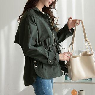 Flap Drawstring Zip-up Jacket