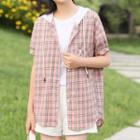 Plaid Short-sleeve Hooded Jacket