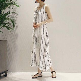 Striped Chiffon Dress White - One Size
