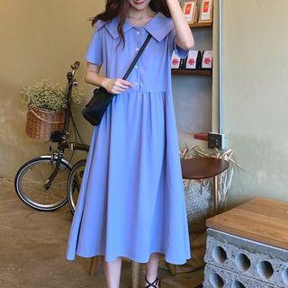 Short-sleeve Collared Midi Dress Violet - One Size