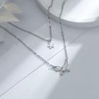 Butterfly Flower Pendant Layered Necklace Silver - One Size