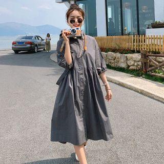 Short Sleeve Plain Oversized A-line Shirtdress