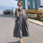 Short Sleeve Plain Oversized A-line Shirtdress