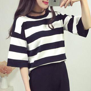 Set: Stripe Short-sleeve T-shirt + Wide Leg Pants