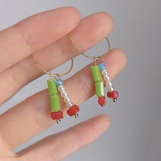 Bead Faux Pearl Alloy Fringed Earring 1 Pair - C-736 - Green & White - One Size