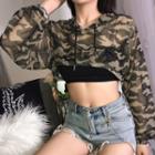 Camouflage Print Cropped Hoodie