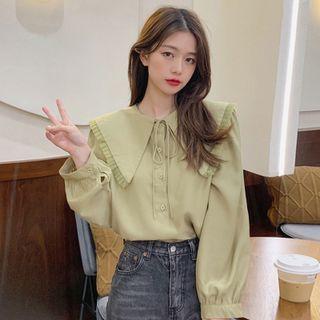 Lantern-sleeve Tie-neck Blouse
