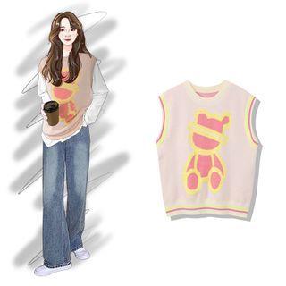 Jacquard Knit Vest Pink - One Size