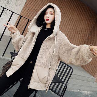 Lettering Fleece Panel Hooded Zip Jacket