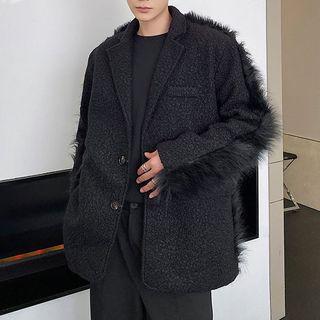 Fluffy Panel Single-breasted Blazer