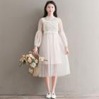 Mock Neck Long-sleeve Midi A-line Dress