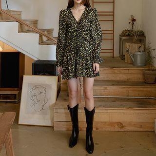 Drawstring Puff-sleeve Floral Minidress