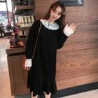 Lace Panel Ruffle Hem Midi Sweatshirt Dress