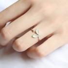 925 Sterling Silver Leaf Ring Ring - Green Leaf - Silver - One Size