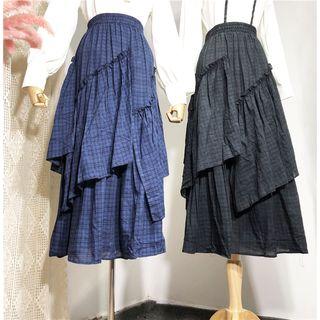 Maxi Plaid Layered Skirt
