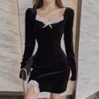 Lace Trim Long-sleeve Mini Bodycon Dress