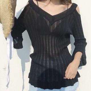 Cold Shoulder 3/4-sleeve Knit Top