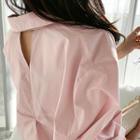 Cutout-back Wide-cuff Shirt Pink - One Size