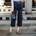 Cropped Straight Cut Pants With Belt