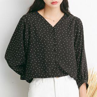 Polka Dot V-neck 3/4-sleeve Blouse