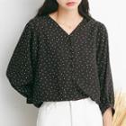 Polka Dot V-neck 3/4-sleeve Blouse
