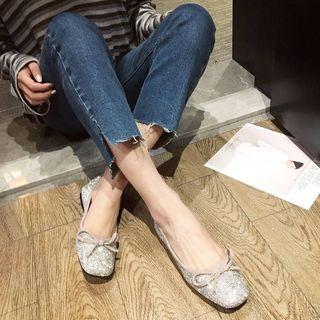 Embellished Faux Suede Square Toe Flats