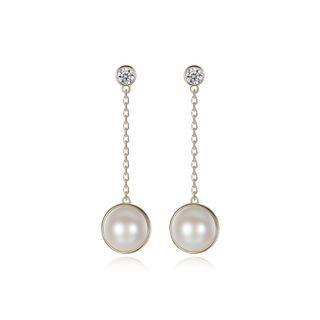Sterling Silver Plated Gold Simple Elegant Geometric Round Tassel Earrings With White Freshwater Pearls Golden - One Size