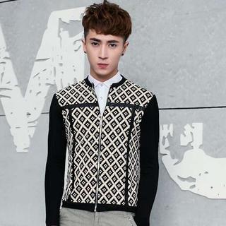 Patterned Panel Zip Jacket