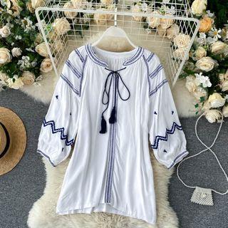 Embroidered Fringe Top