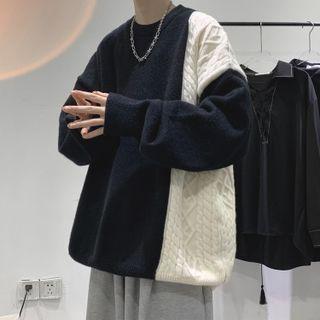 Cable Knit Panel Two-tone Sweater
