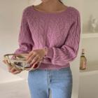 Raglan Square-neck Cable-knit Top